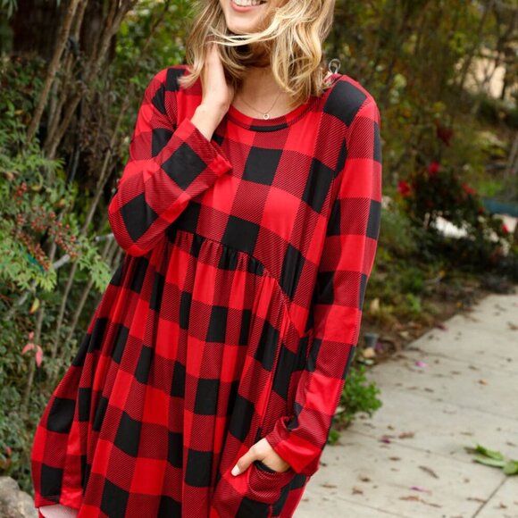 New Plaid Babydoll Midi Swing Dress with Pockets Size 3x - Picture 5 of 8